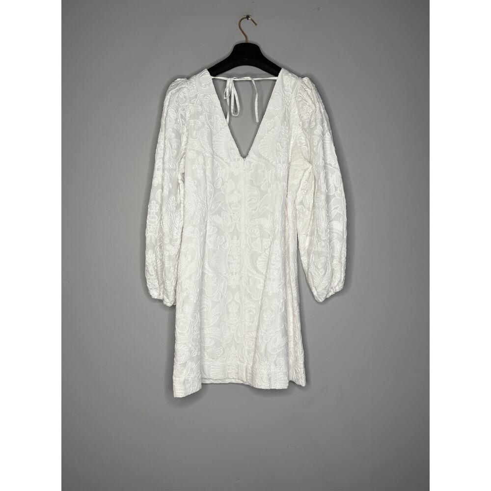 Samsøe Samsøe Anai Mini Dress Puff Long Sleeve V-Neck Bright White Size XL NEW